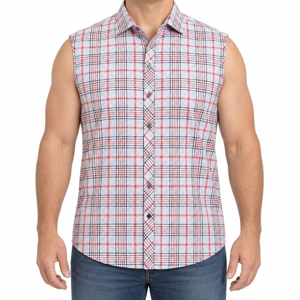 Zachary Prell Shirt Mens Large Multicolor Plaid Cotton Sleeveless Button-Up